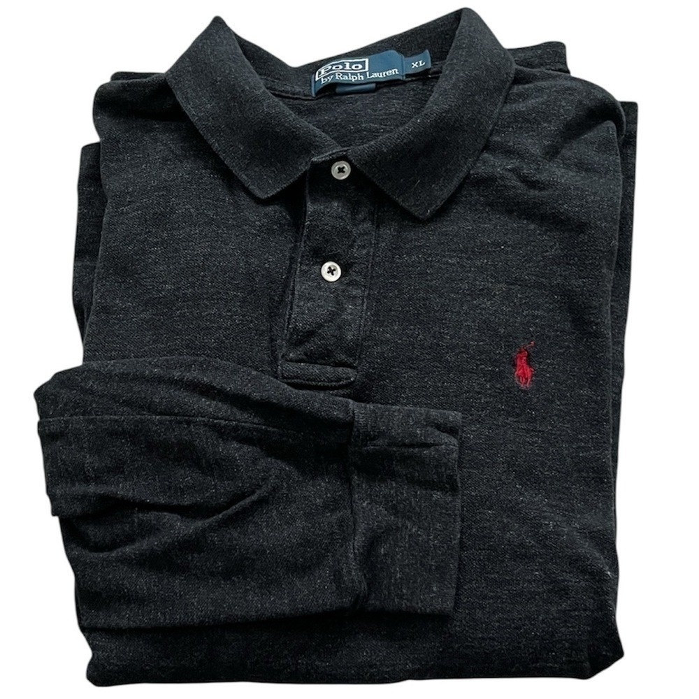 Polo Ralph Lauren Polo Shirt Mens XL Dark Gray Black Long Sleeve Top Pony Preppy
